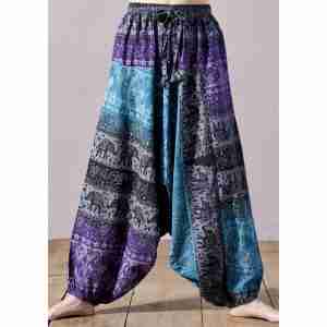 Aladdin trousers in turquoise elephant print Aladdin trousers in turquoise elephant print